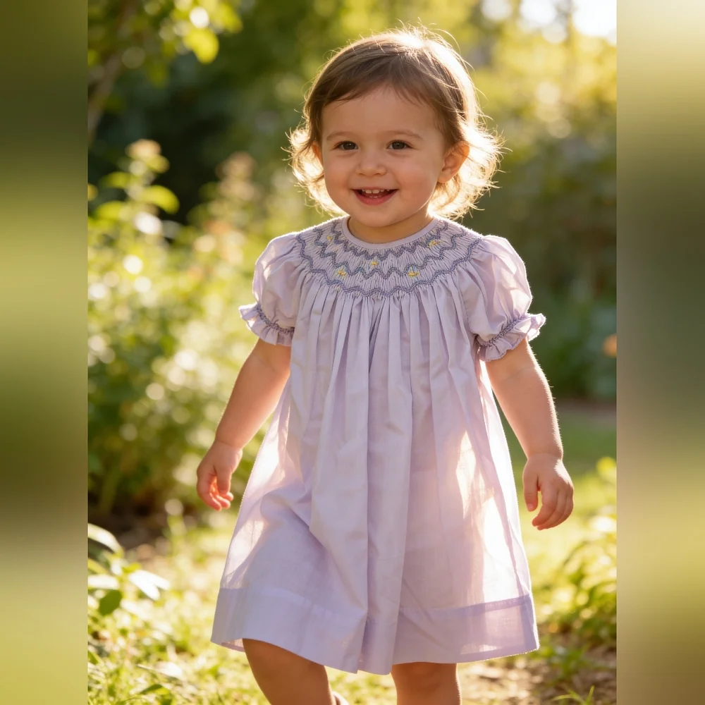 Petit Ami Heirloom Lavender Smocked Bishop Dress